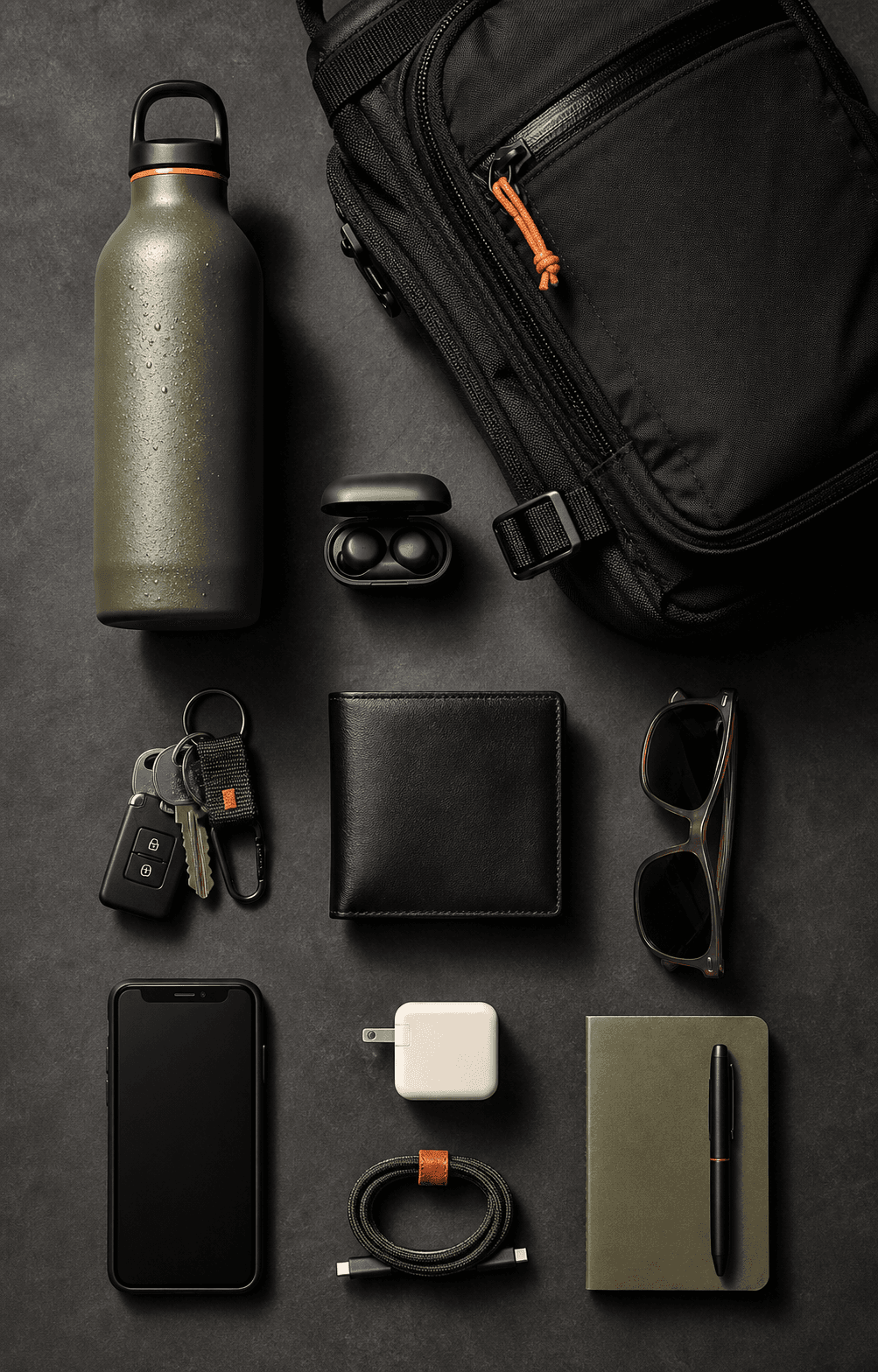 Everyday carry arranged as a visual inventory
